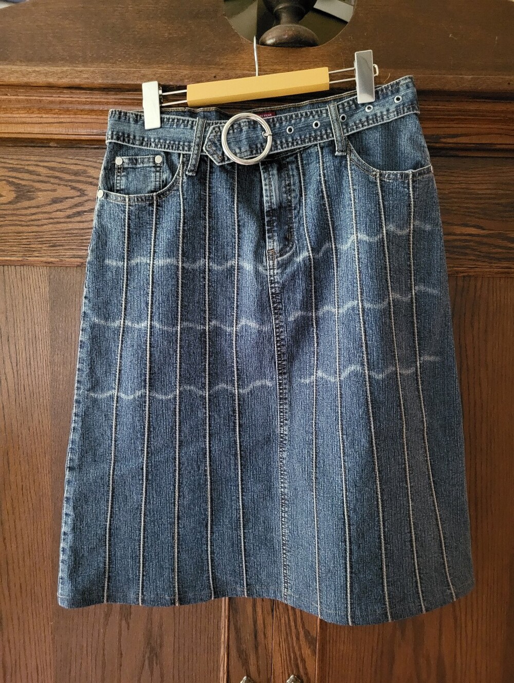 Blue Denim A-Line Skirt with Ring Belt